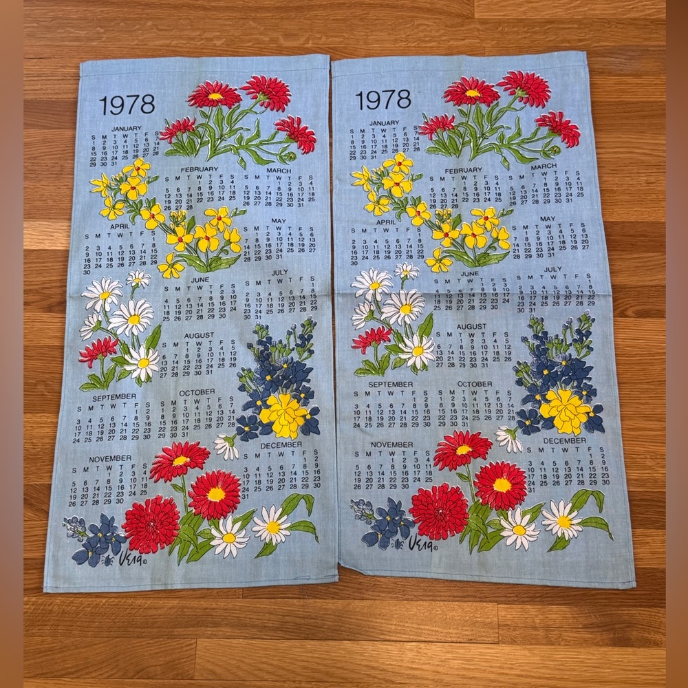 1978 Vintage Vera Floral Calendar Tea Towel Set